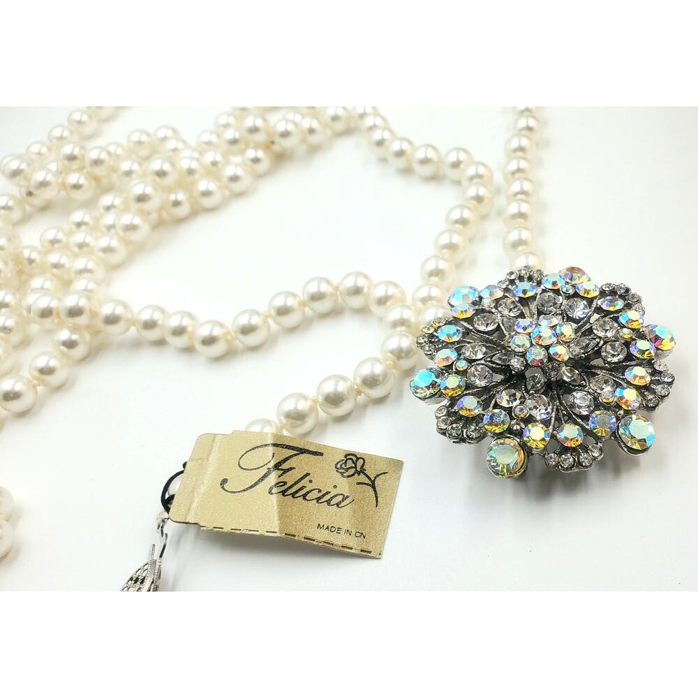 VTG Felicia Goddess Coll. Simulated Pearl Necklace w/Convertible Pendant Brooch